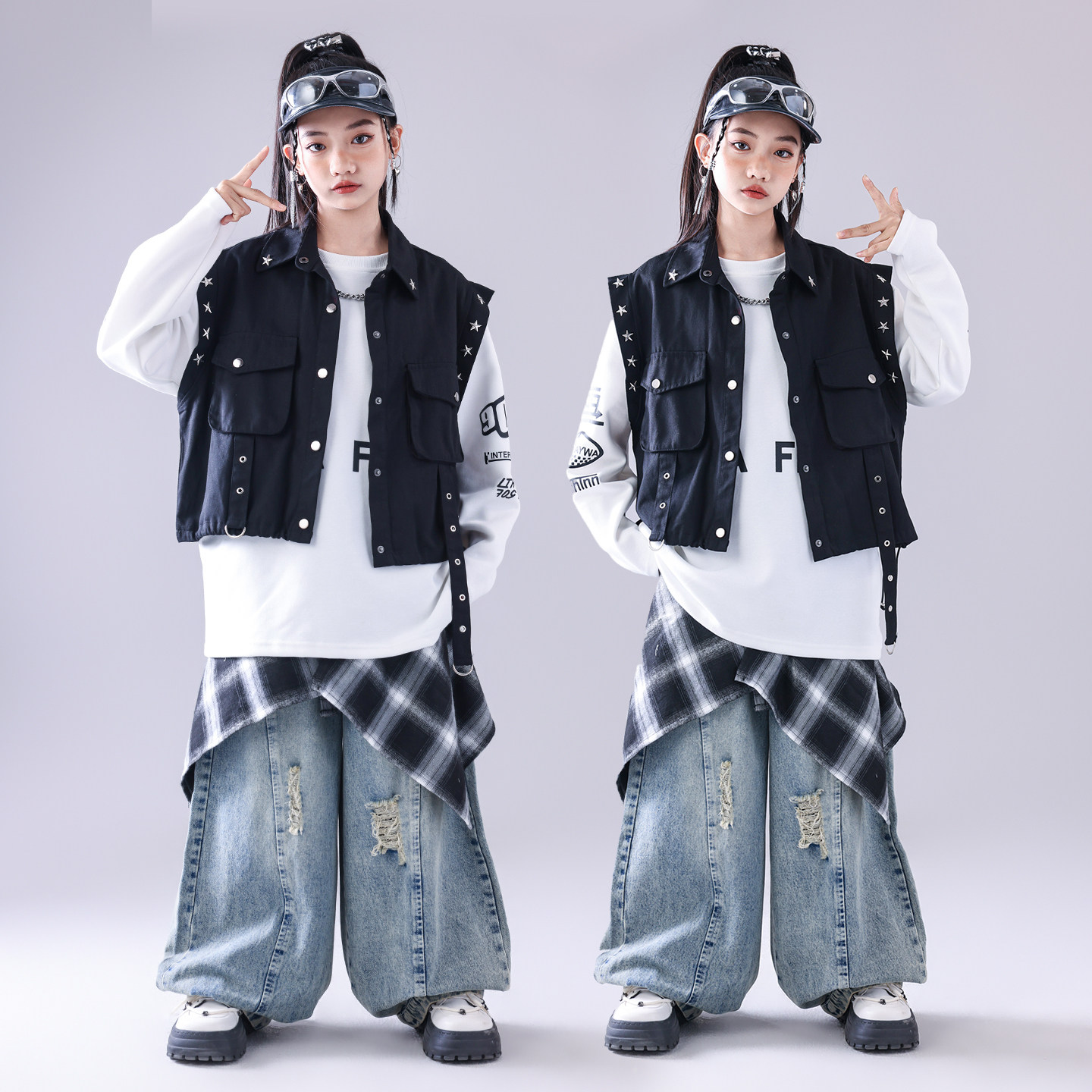 儿童嘻哈街舞演出服少儿hiphop马甲套装男童服装女童炸街架子鼓潮,淘宝优惠券,粉丝福利购,淘宝优惠卷