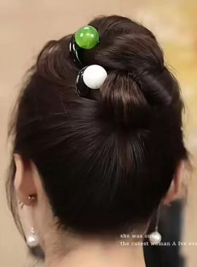 U型珠珠三齿发簪女后脑勺丸子头