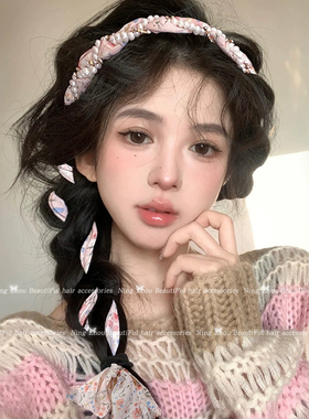 丝巾编发发带碎花发箍飘带绑发