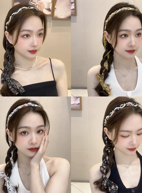 儿童碎花编发发箍飘带绑发一体