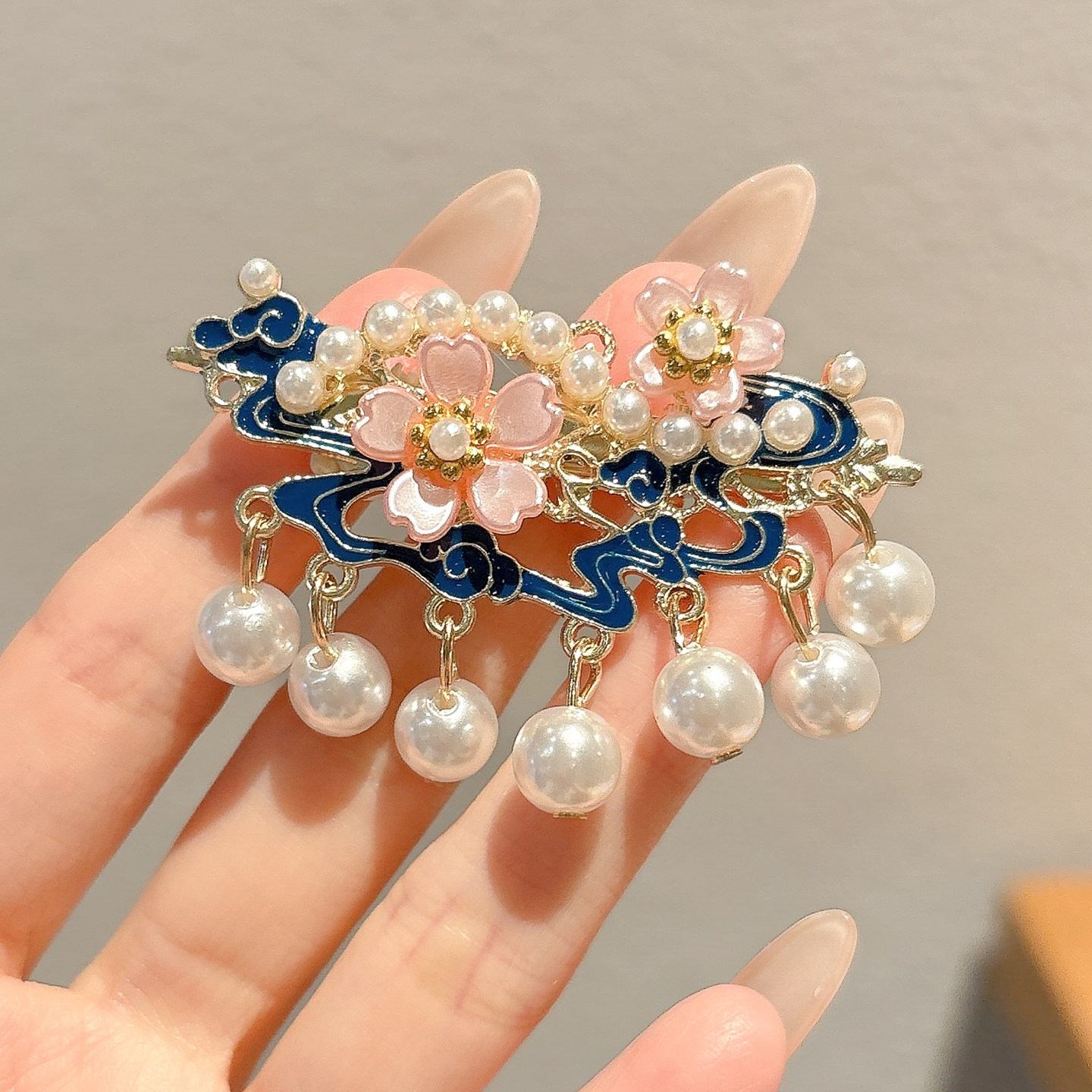 新中式国风花朵祥云发夹小女孩汉服侧边夹子儿童发饰珍珠流苏发卡,淘宝优惠券,粉丝福利购,淘宝优惠卷