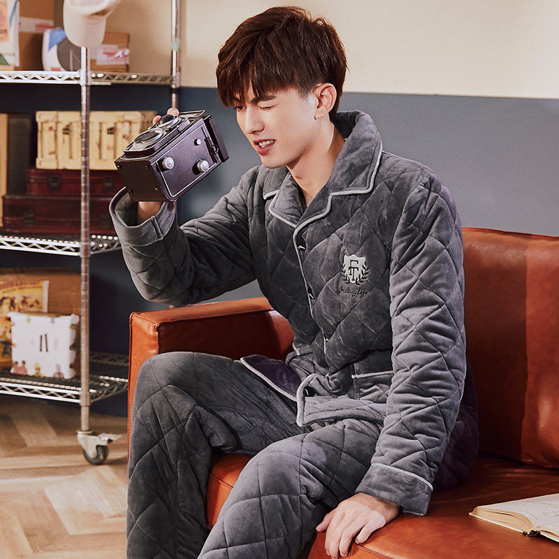 芬腾秋冬季款三层加绒珊瑚绒夹睡衣 ftkk睡衣/家居服套装