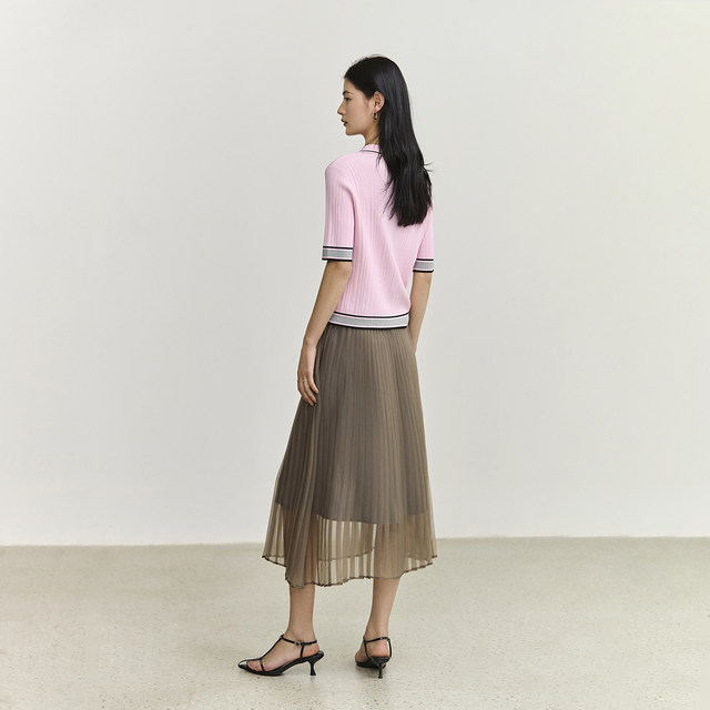 LILY Olayxia women's temperament commuting style urban versatile high-waisted slim mesh pleated skirt for women