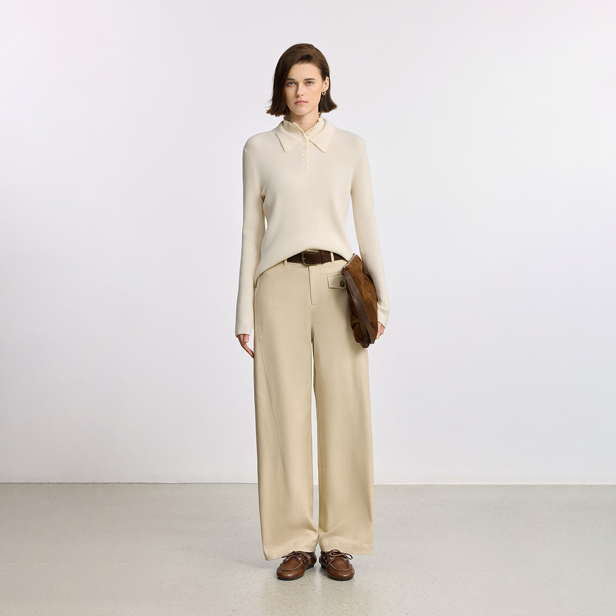 LILY2025冬新款女装简约弹力宽松休闲百搭通勤米白色弯刀裤阔腿裤,淘宝优惠券,粉丝福利购,淘宝优惠卷