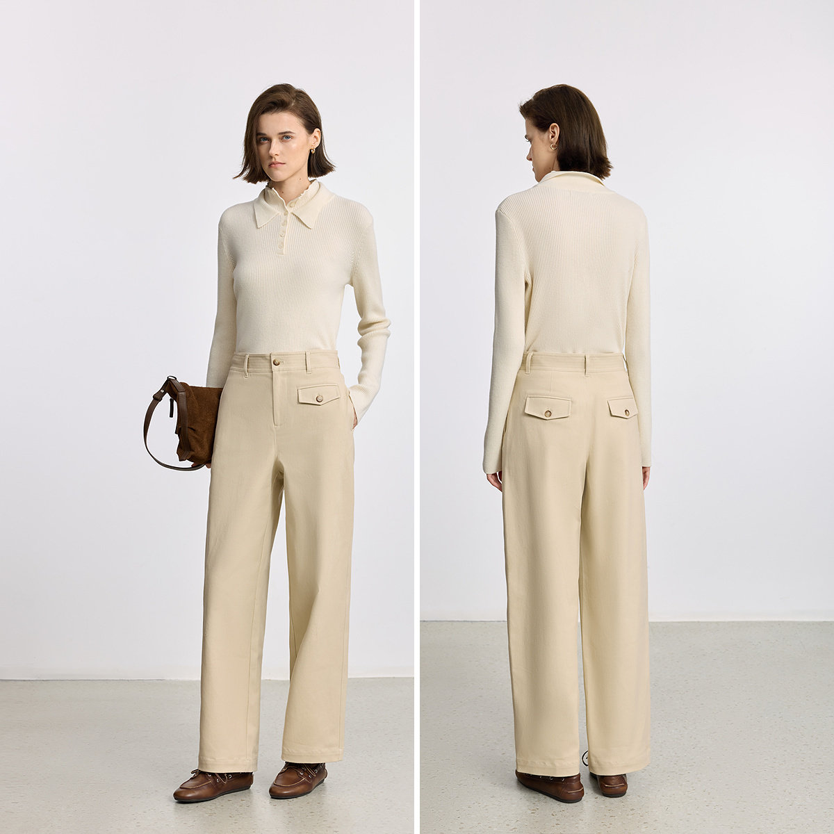 LILY2025冬新款女装简约弹力宽松休闲百搭通勤米白色弯刀裤阔腿裤,淘宝优惠券,粉丝福利购,淘宝优惠卷