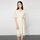 LILY Outlet New Women's Gentle Solid Soft Color Temperament V Neck Fashionable High Waist Short Sleeve Dress Small White Dress Women