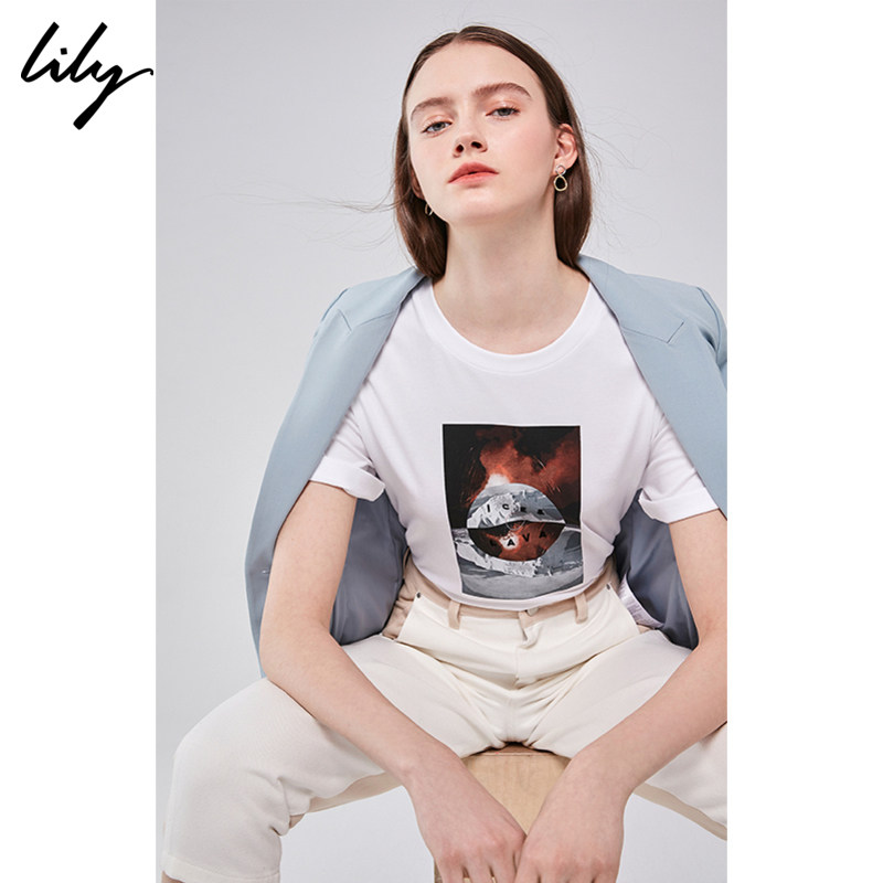 lily2020夏款女装百分百纯棉简约 lilyoutlets店T恤