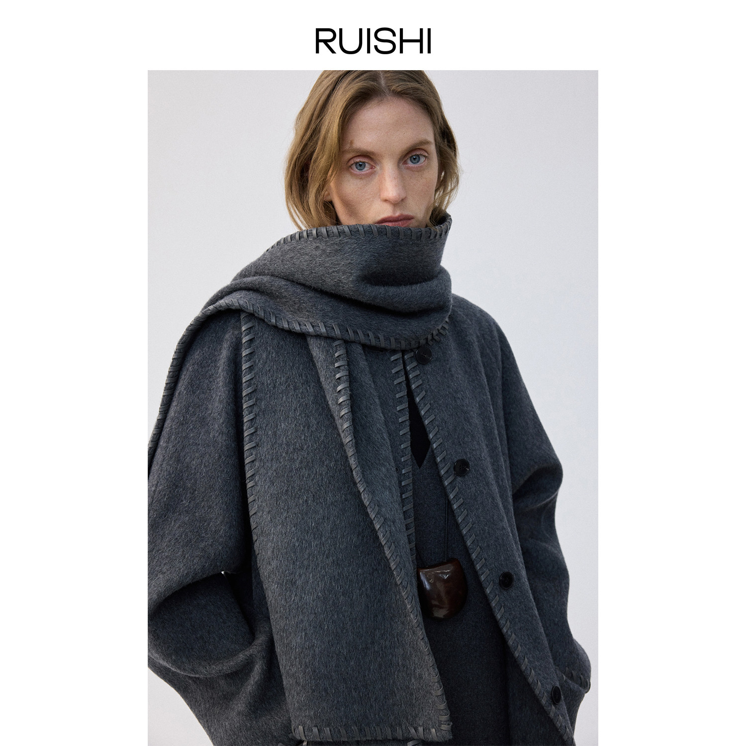 RUISHI芮时 100绵羊毛重工落肩廓形垂感短款双面呢大衣外套女秋冬,淘宝优惠券,粉丝福利购,淘宝优惠卷