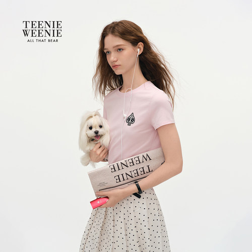 TeenieWeenie小熊女装26夏新款短款收腰白色短袖正肩女T恤粉小衫 - 图0