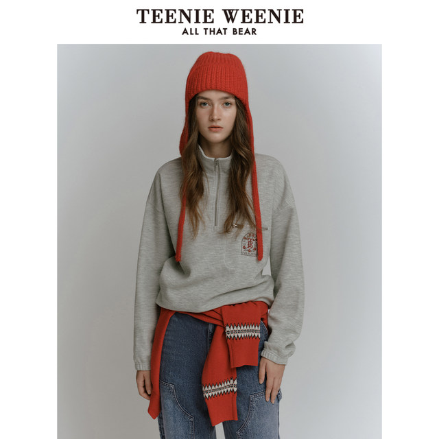 TeenieWeenie Bear Ole ລະດູຫນາວເຄິ່ງ zip pullover sweatshirt lazy top