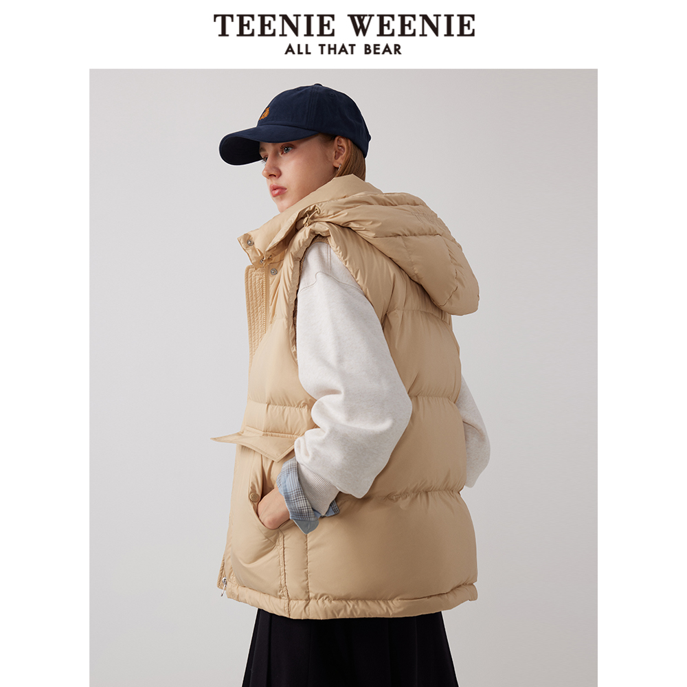 TeenieWeenie小熊奥莱2024年秋冬密可柔防泼水连帽羽绒马甲外套女