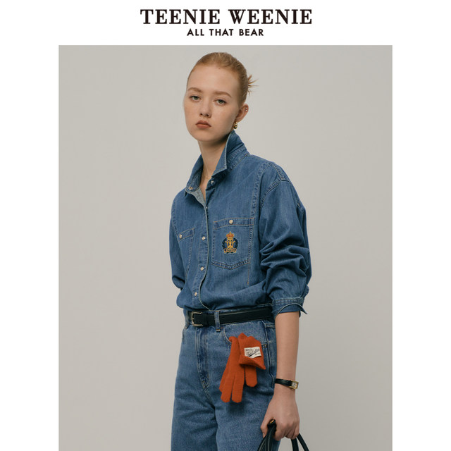 TeenieWeenie Bear Ole ລະດູຫນາວ Retro American Denim Shirt Jacket ຄົນອັບເດດ: ເສື້ອແຂນຍາວ