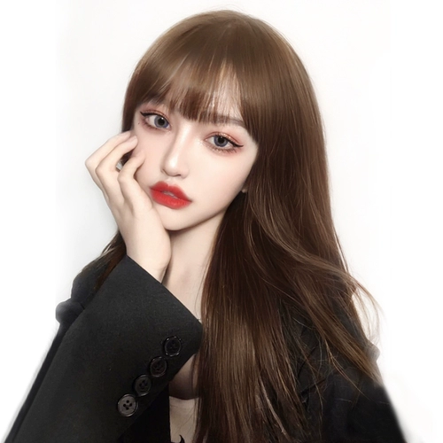 Парик, шлем, пряди волос изготовленные из настоящих волос, челка, прямые волосы, популярно в интернете, длина миди