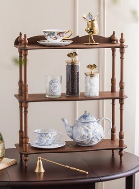 中世纪风格桌面分层收纳架家用茶杯壁挂架覆古实木多层落地收纳架