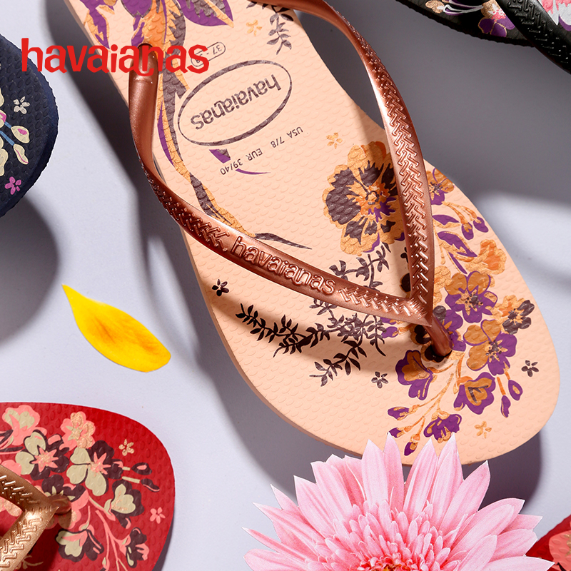 Havaianas哈唯纳Slim Organic花卉印花时尚平底人字拖 - 图2