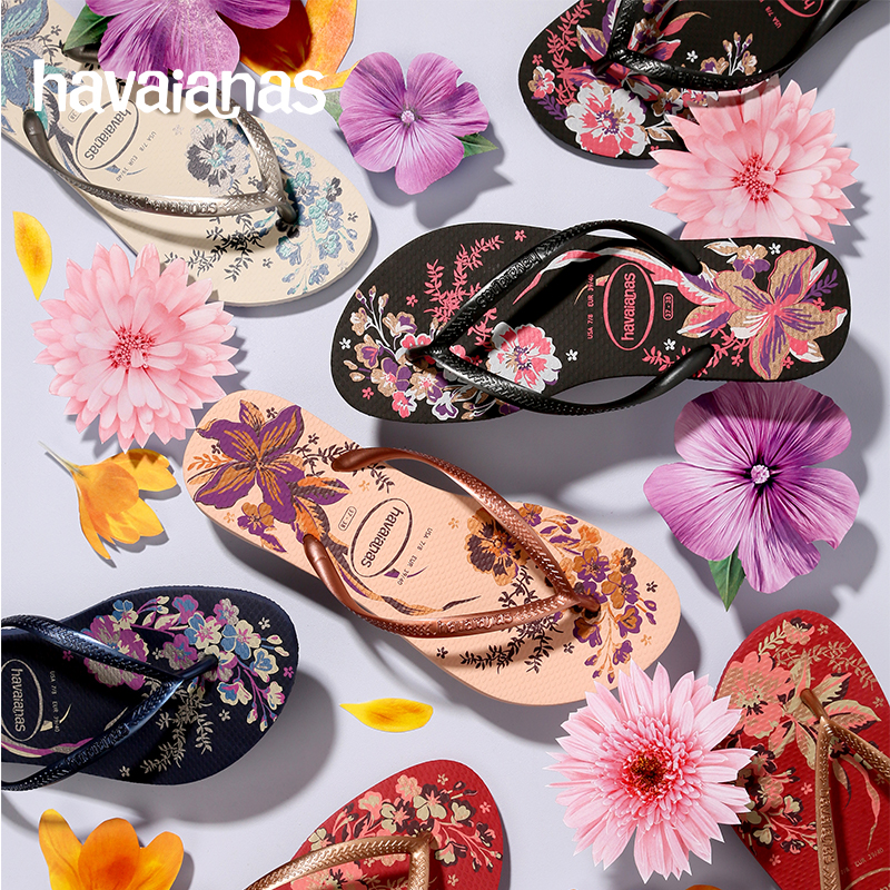 Havaianas哈唯纳Slim Organic花卉印花时尚平底人字拖 - 图0