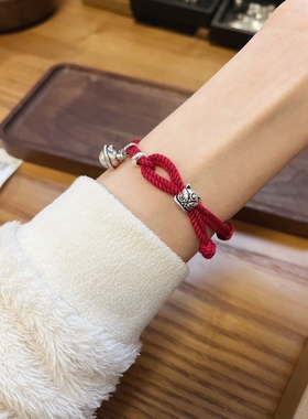 不闲手作 蝴蝶结铃铛醒狮编绳 纯银本命年手绳