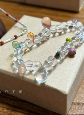 不闲原创手作天然白水晶大肠手链透亮白水晶 无优化天然手链女
