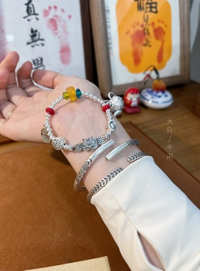 不闲原创手作银镯999足银