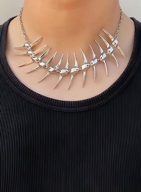 欧美荆棘角刺鱼骨锥子金属链条性感时尚吊坠装饰品手链项链ins潮