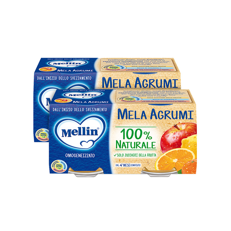 mellin铭帆海外专卖店Mellin美林苹果橙子果汁泥婴儿佐餐泥宝宝营养辅食水果泥100g*4罐0