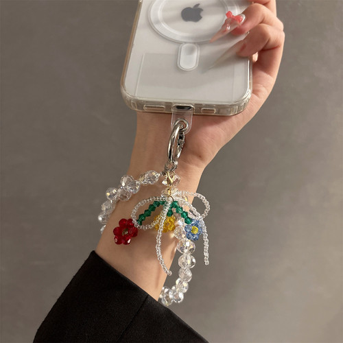 水晶花朵链条奢华水晶串珠手机壳链挂饰汽车钥匙包包挂件手拎短链 - 图3