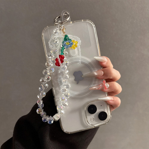 水晶花朵链条奢华水晶串珠手机壳链挂饰汽车钥匙包包挂件手拎短链 - 图1