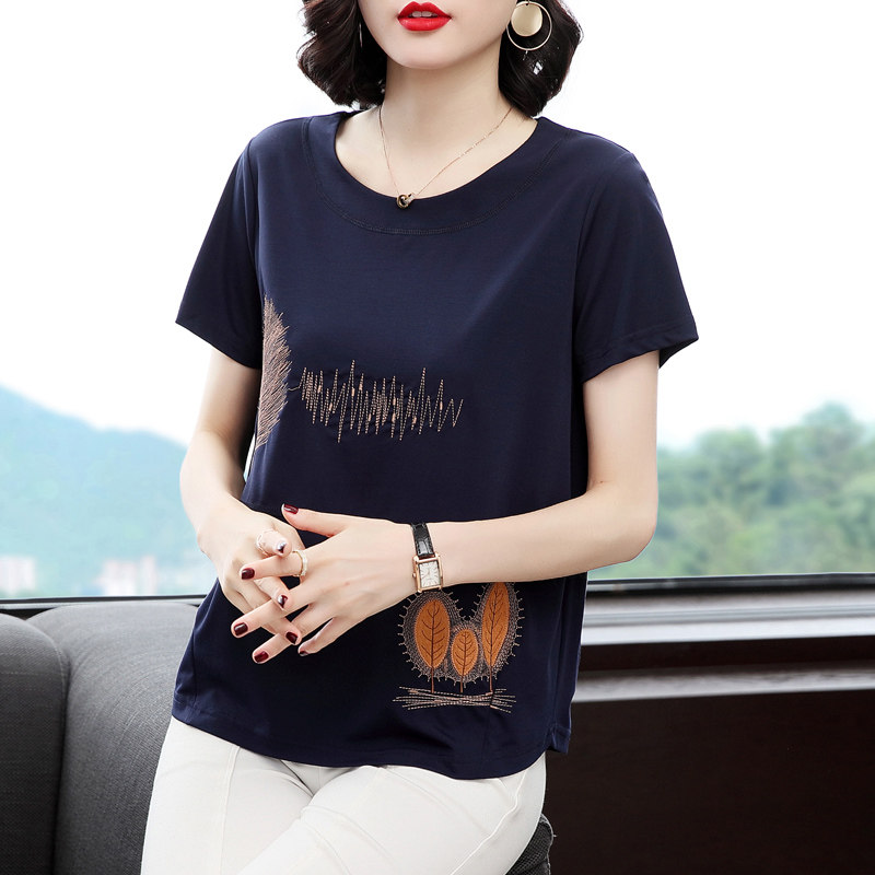 纯棉短袖夏季妈妈夏装洋气绣花t恤 茵佩妮T恤