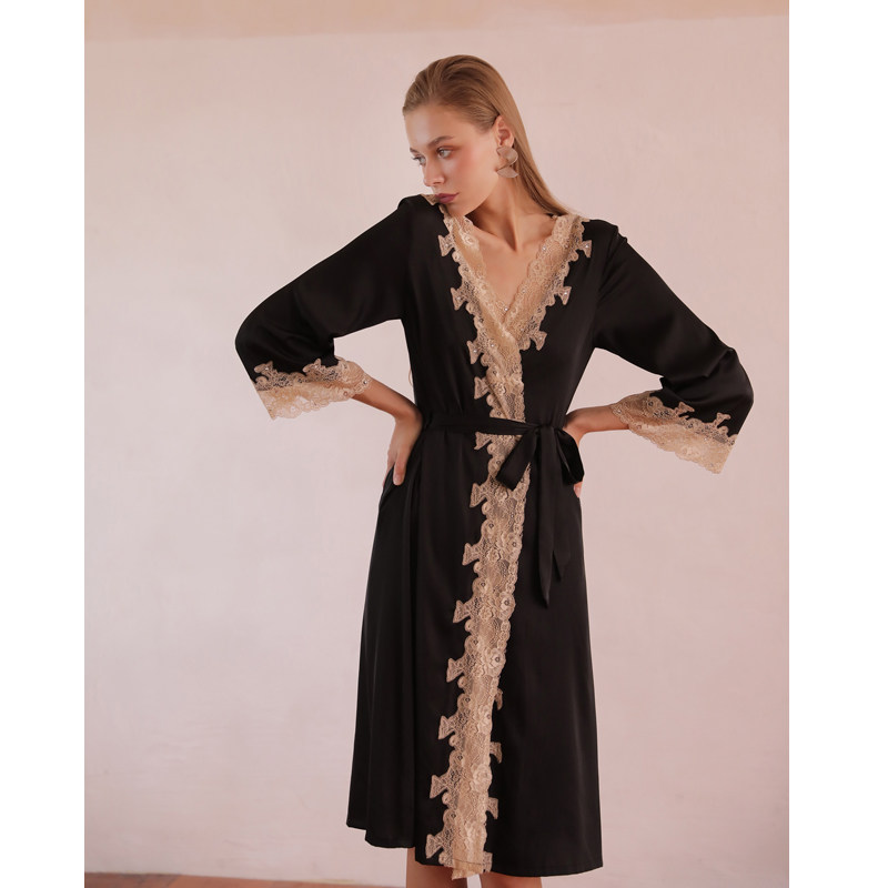 真丝睡衣女夏薄款系带晨袍性感长款 逸质睡袍/浴袍