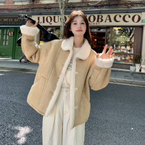 Milky yellow lamb wool coat female autumn winter 2023 new Korean teas gentle advanced sensuo suede thickened fur integrated