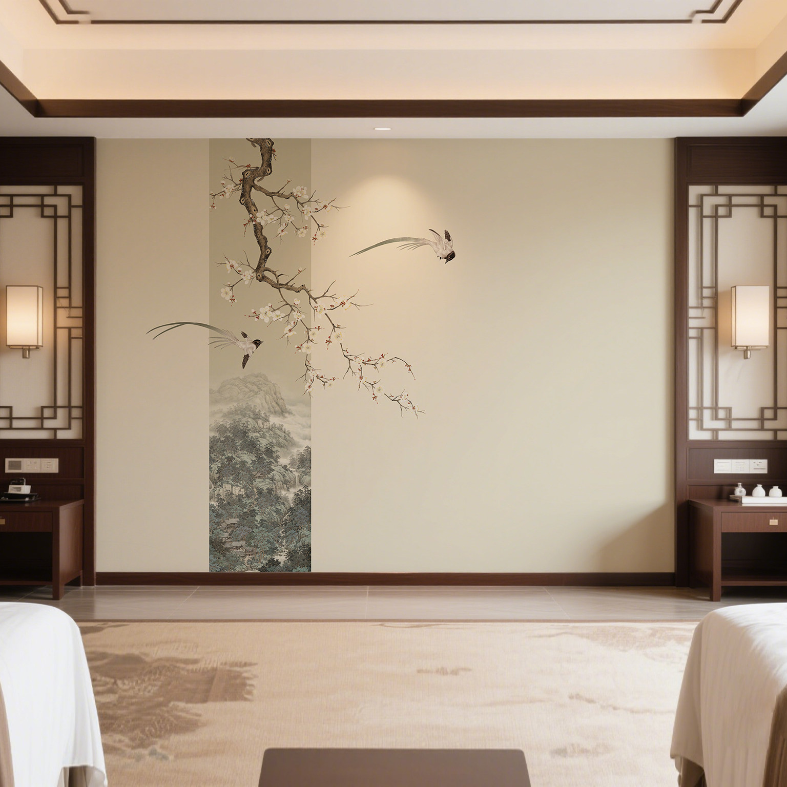 艺术拼色定制花鸟喜鹊书房客厅沙发壁纸电视背景墙壁画布宋代美学,淘宝优惠券,粉丝福利购,淘宝优惠卷