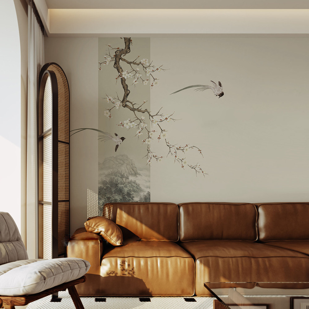 艺术拼色定制花鸟喜鹊书房客厅沙发壁纸电视背景墙壁画布宋代美学,淘宝优惠券,粉丝福利购,淘宝优惠卷