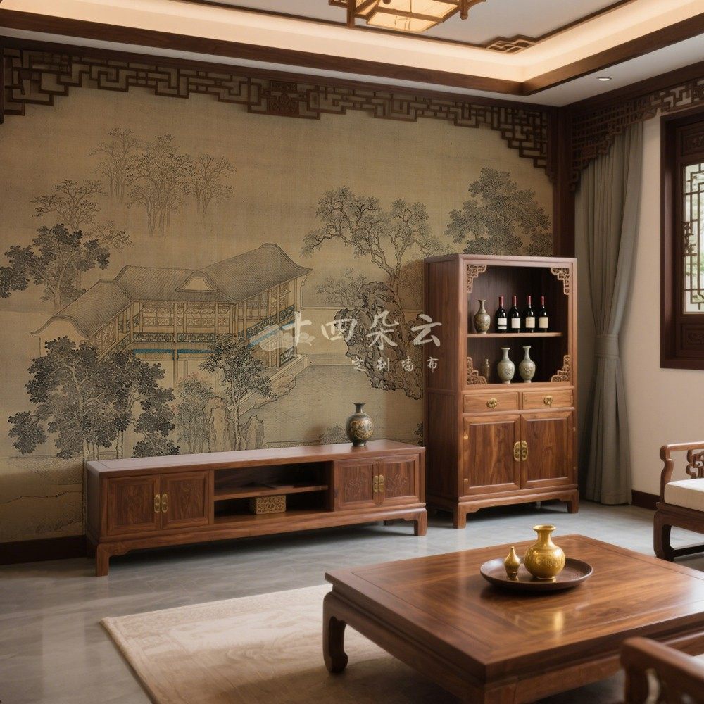 新中式定制壁画宋代美学国画书房背景墙客厅电视沙发卧室壁纸墙布,淘宝优惠券,粉丝福利购,淘宝优惠卷