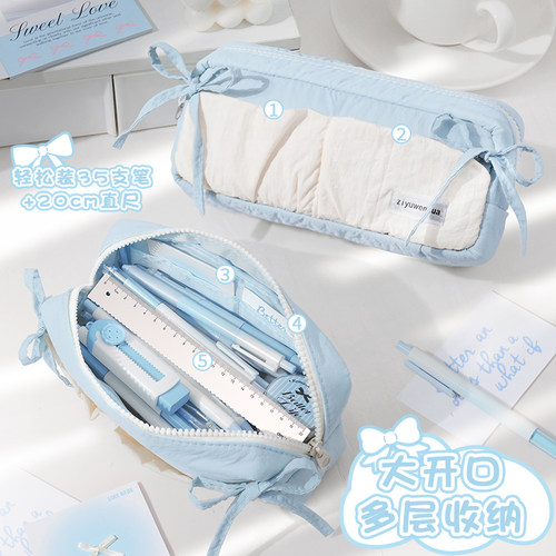材质新升级！云朵蝴蝶结笔袋高颜值ins风女生2026新款文具盒女孩款初中生高中大容量铅笔盒简约系超火文具袋 - 图1