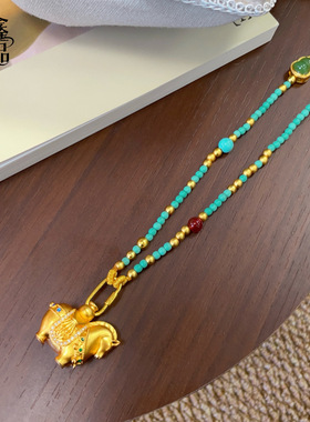 时尚手作绿松石猫眼珠唐马项链纯手工串珠diy配饰毛衣链汉服项链
