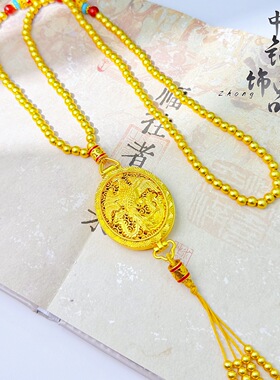 金店同款古法沙金古法錾刻凤纹香囊吊坠 新中式国风凤凰于飞项链