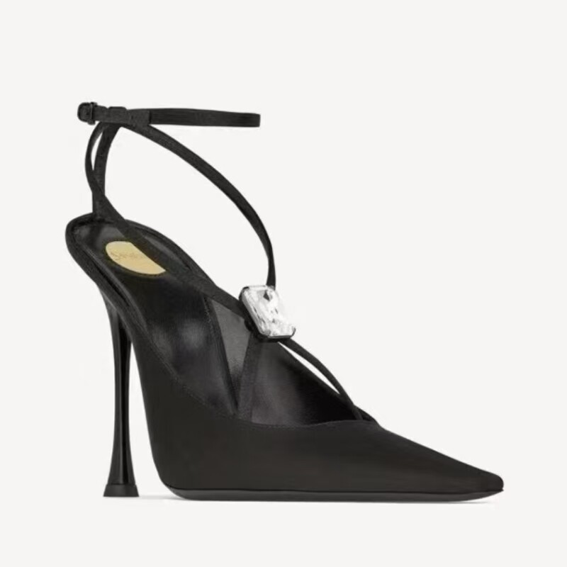 牛牛三宝2025新款时髦超高跟奢华水钻尖头凉鞋女真丝性感细跟女鞋