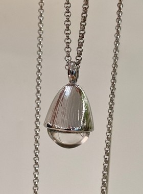 银色拉丝松果白透明水晶锁骨链女毛衣链轻奢配饰长款项链15