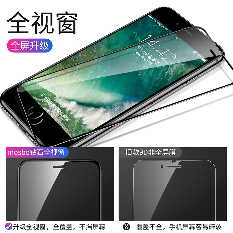 适用苹果8钢化膜iphone7全屏覆盖plus全面7p手机iPhone8p全包ip7七i7无白边ip8八i8玻璃splus防摔小rplus贴膜