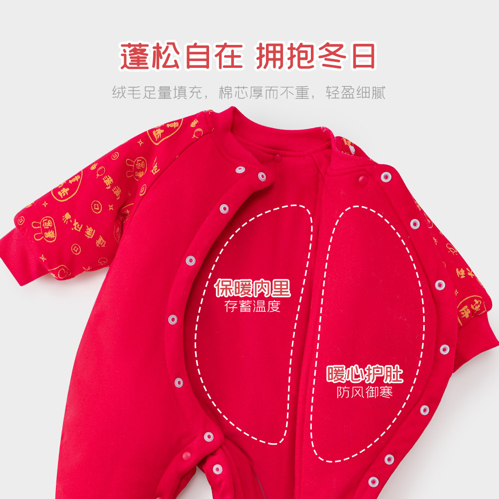 俏萌兔冬季宝宝连体衣红色喜庆棉服 俏萌兔连身衣/爬服/哈衣