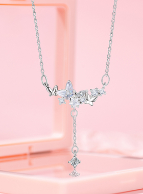 小众轻奢蝴蝶流苏银色锁骨链