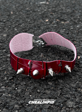 不规则酒红铆钉设计项圈男女同款