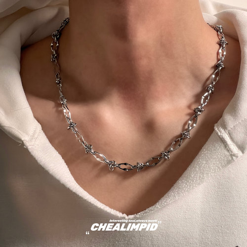 CHEALIMPID/.美式简约街头钛钢打结荆棘项链嘻哈潮流男女金属颈链 - 图0