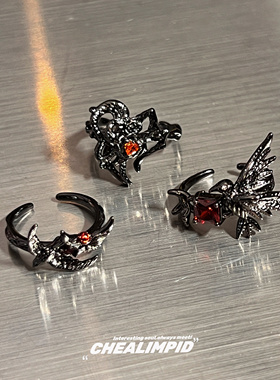 CHEALIMPID/.鸦-暗黑系红宝石不规则戒指小众设计朋克高级感指环