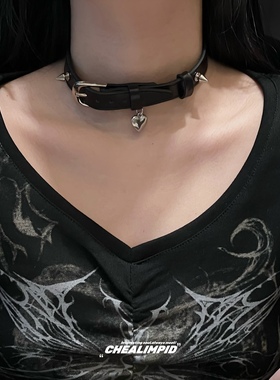 铆钉设计项圈皮革男女同款