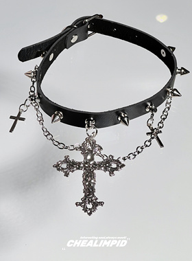 choker/.十字架铆钉暗黑朋克链条项圈y2k甜酷辣妹少女潮颈环项链