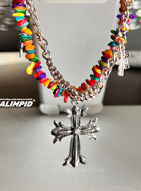 CHEALIMPID/.克罗十字架碎石多层串珠项链女多巴胺甜酷辣妹锁骨链
