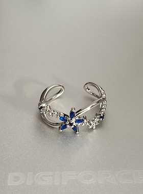 CHEALIMPID/.蓝钻小花环绕开口戒指小众设计高级感轻奢潮男女指环