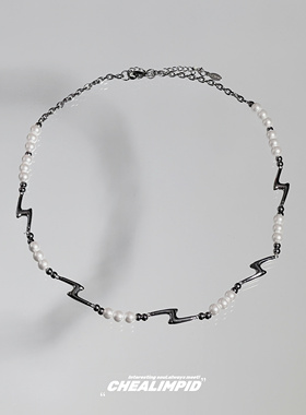 CHEALIMPID/.几何闪电珍珠小众设计钛钢锁骨链轻奢嘻哈潮街头项链