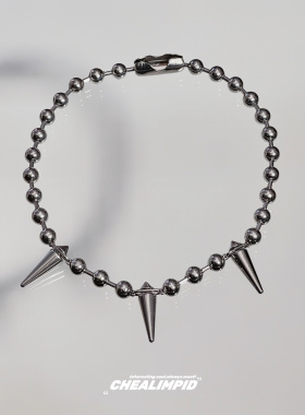 CHEALIMPID/.铆钉重工金属钛钢圆珠项链潮嘻哈小众设计街头锁骨链